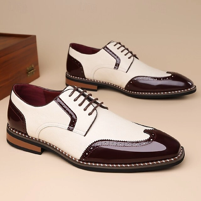 and Shoes Leather Wingtip Burgundy Oxford Faux Men's White