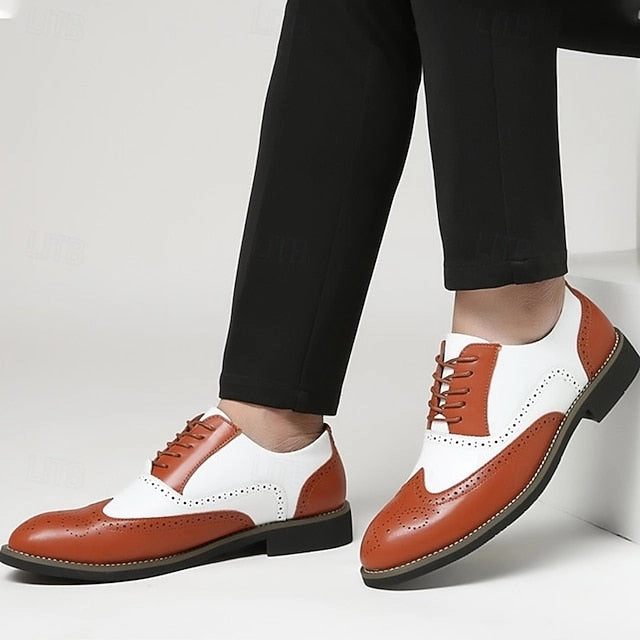 Shoes Men's Brogue Oxford Dress in Two-Tone White Wingtip