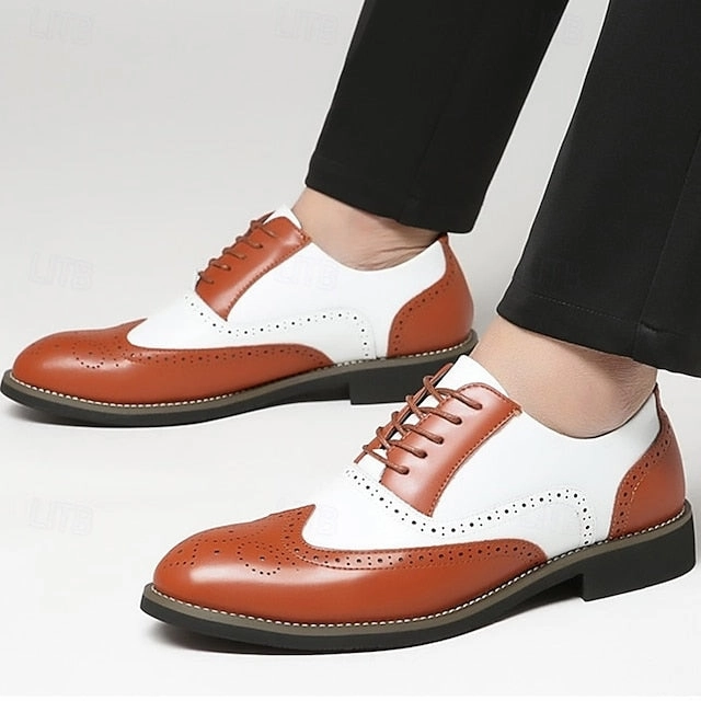 Shoes Men's Brogue Oxford Dress in Two-Tone White Wingtip