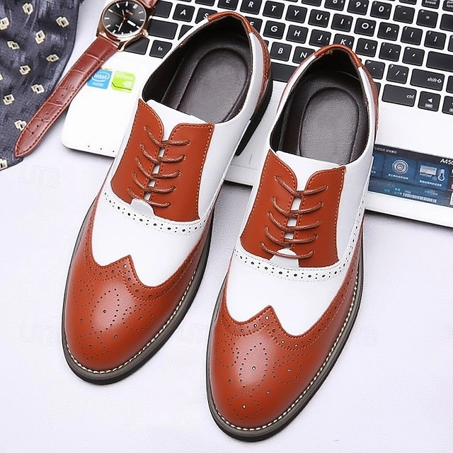 Shoes Men's Brogue Oxford Dress in Two-Tone White Wingtip