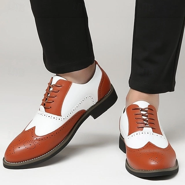 Shoes Men's Brogue Oxford Dress in Two-Tone White Wingtip