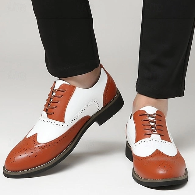 Shoes Men's Brogue Oxford Dress in Two-Tone White Wingtip