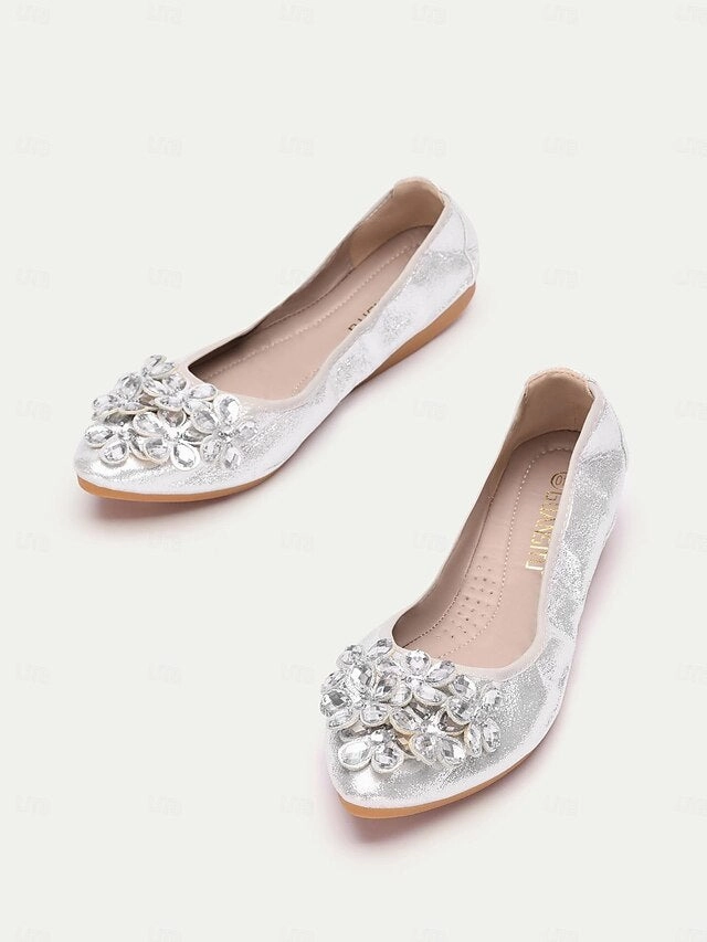 Silver Foldable Rhinestone with Women's Flats