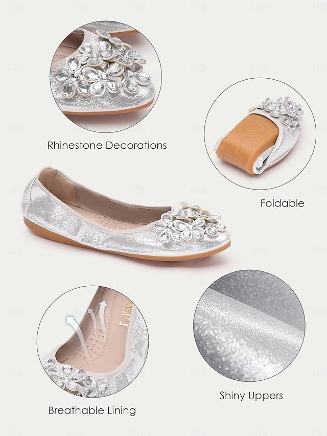 Silver Foldable Rhinestone with Women's Flats