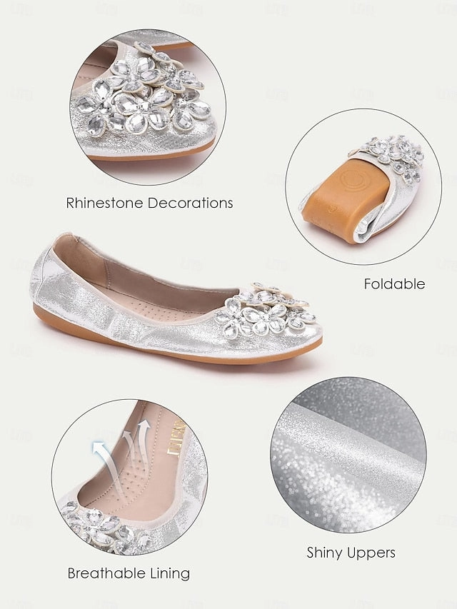 Silver Foldable Rhinestone with Women's Flats