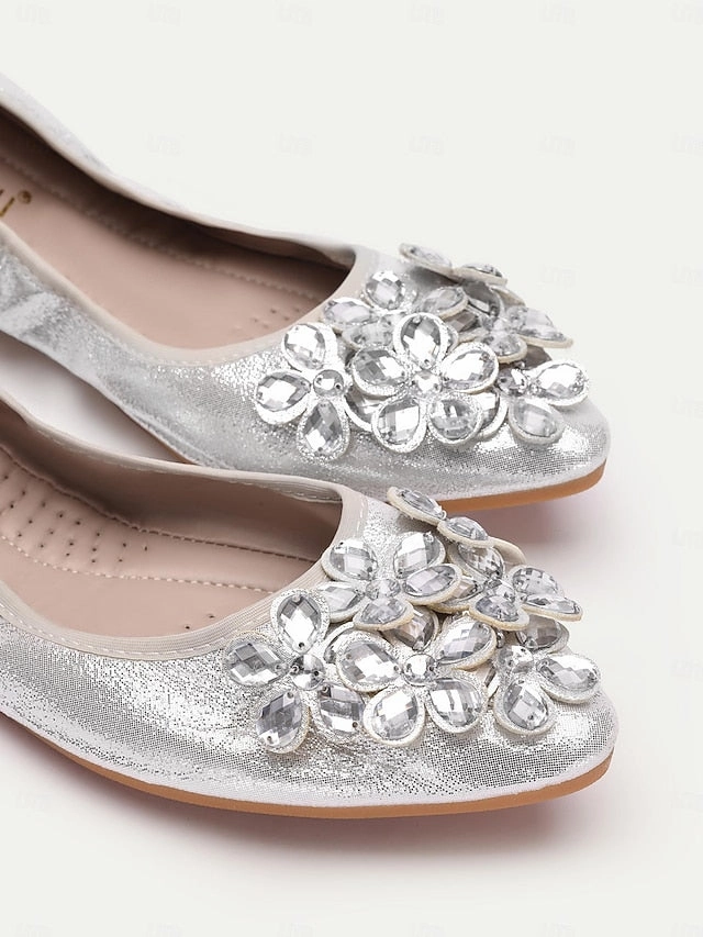 Silver Foldable Rhinestone with Women's Flats