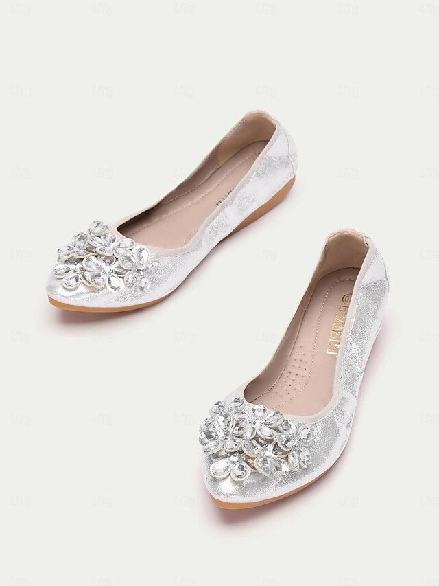 Silver Foldable Rhinestone with Women's Flats