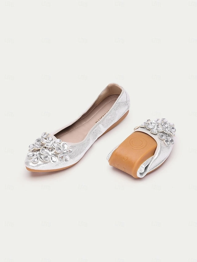 Silver Foldable Rhinestone with Women's Flats