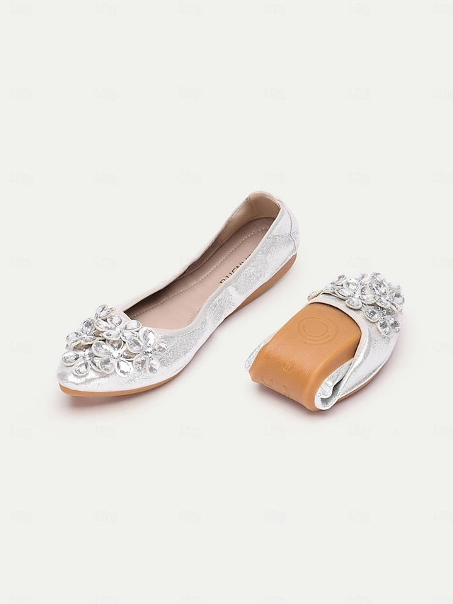 Silver Foldable Rhinestone with Women's Flats