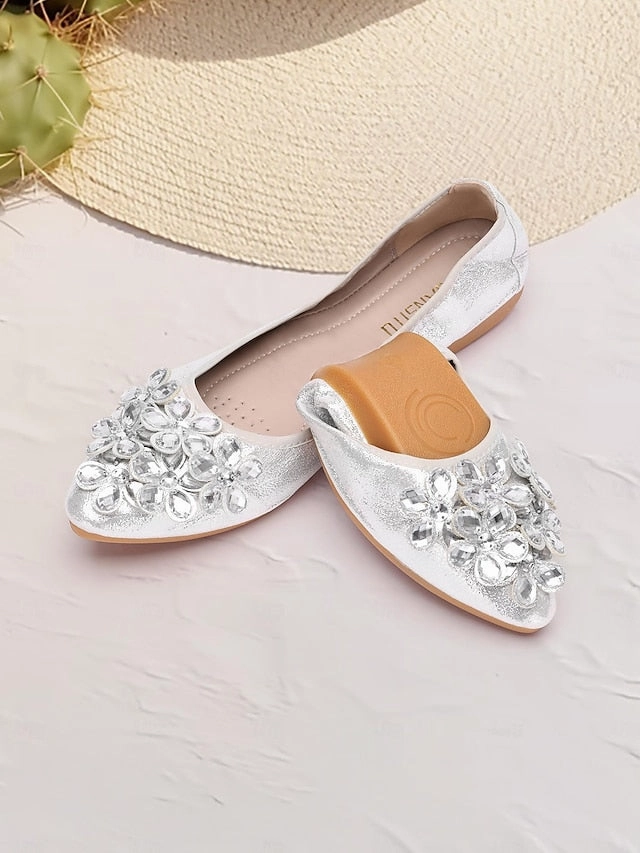 Silver Foldable Rhinestone with Women's Flats