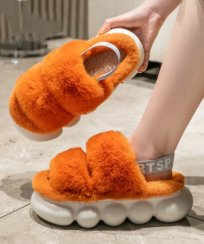 Dormie Slippers Boutique Splicing Fuzzy Fur Platform Slippers Shoes White WT017