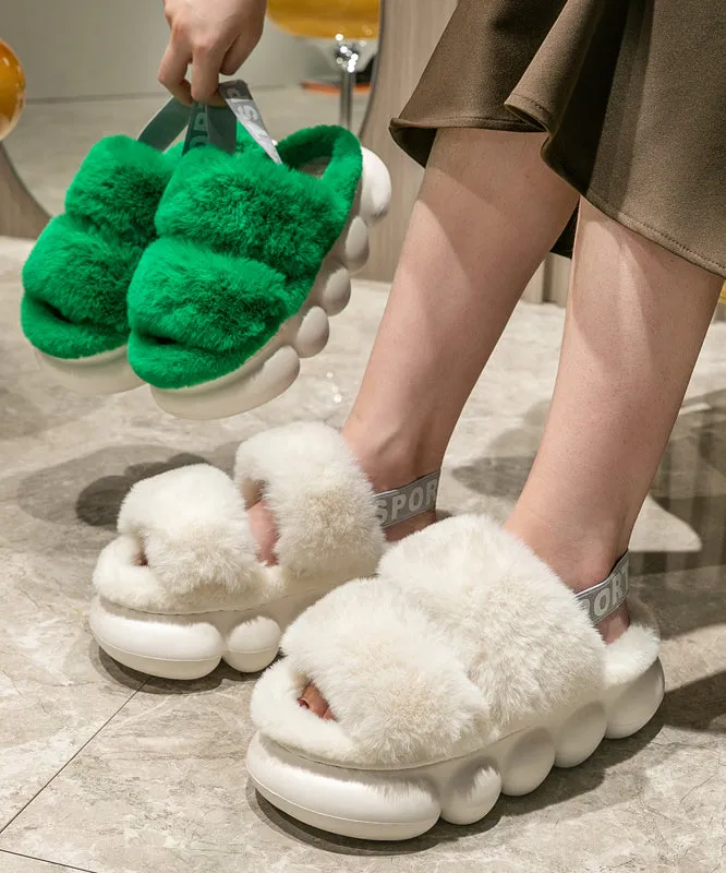Boutique Splicing Fuzzy Fur Platform Slippers Shoes White WT017 Ugly Slippers Funny