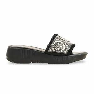 Black Formal Slipper For Ladies PU0577 Dti Slippers Code