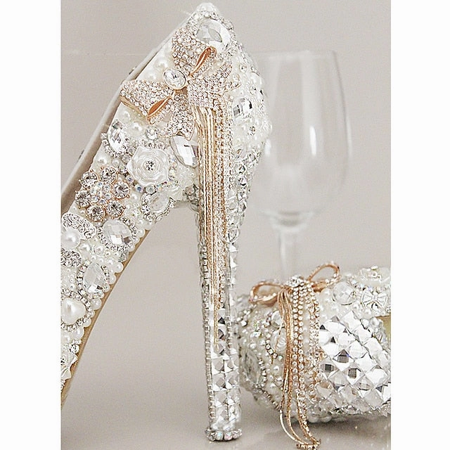 Rhinestone Platform Women's Pearl White and Embellished