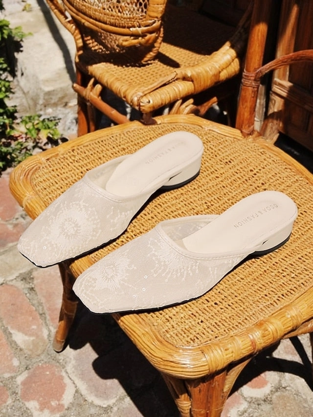 Sheer Women's Ballet Lace Elegant White Mesh Flats 