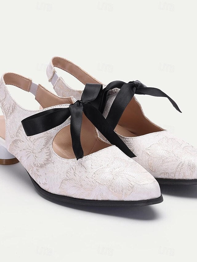 Slingback - Lace with Vintage Bow Elegant Women's Heels Nude New Balance