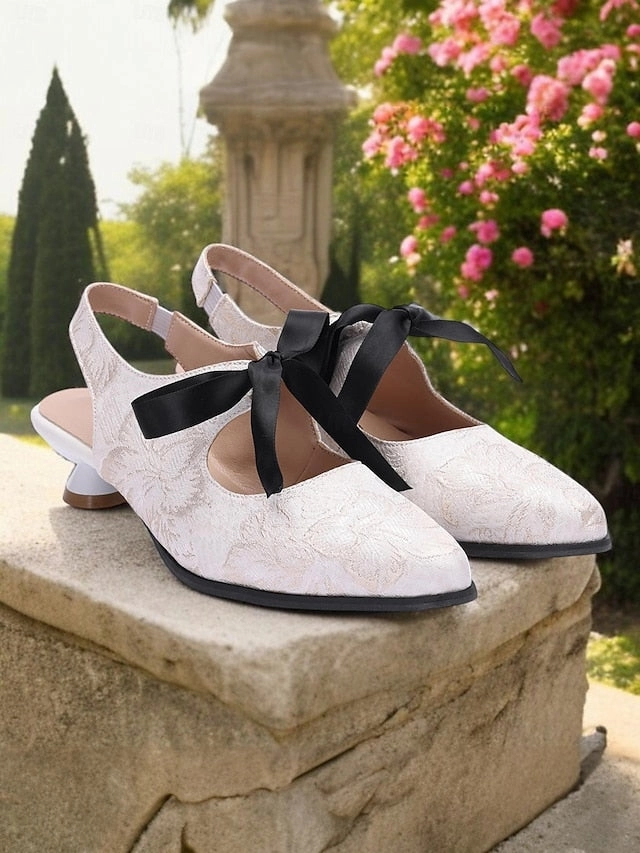 New Balance Dames Slingback - Lace with Vintage Bow Elegant Women's Heels