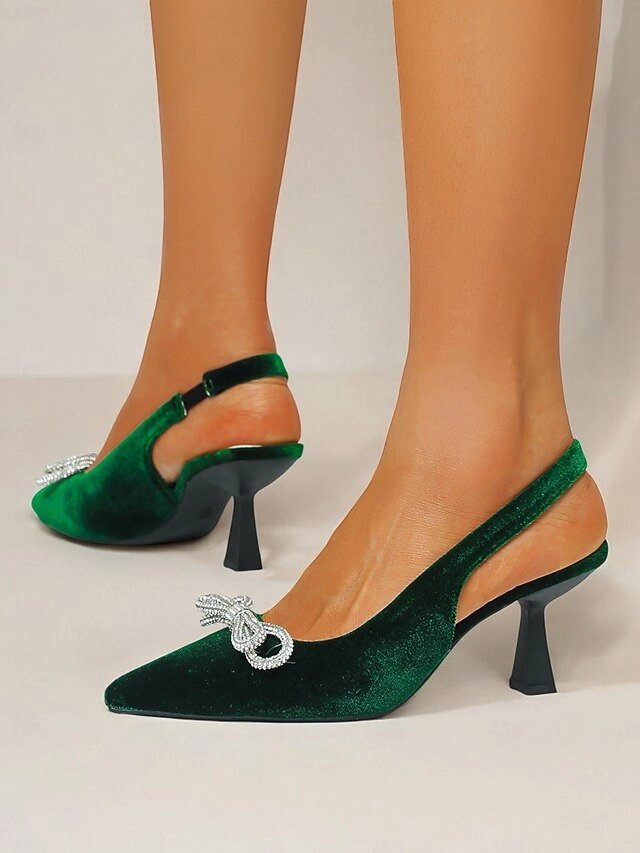 Slingback Toe  Heels Cocktail Women's Pointed Velvet