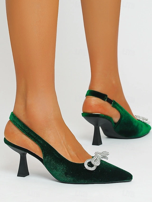 Slingback Toe  Heels Cocktail Women's Pointed Velvet New Balance 530 Green And White