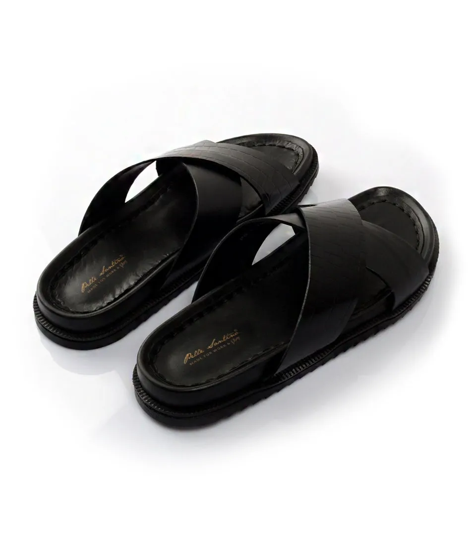 Milano Leather Slippers - Black Clogg Slippers