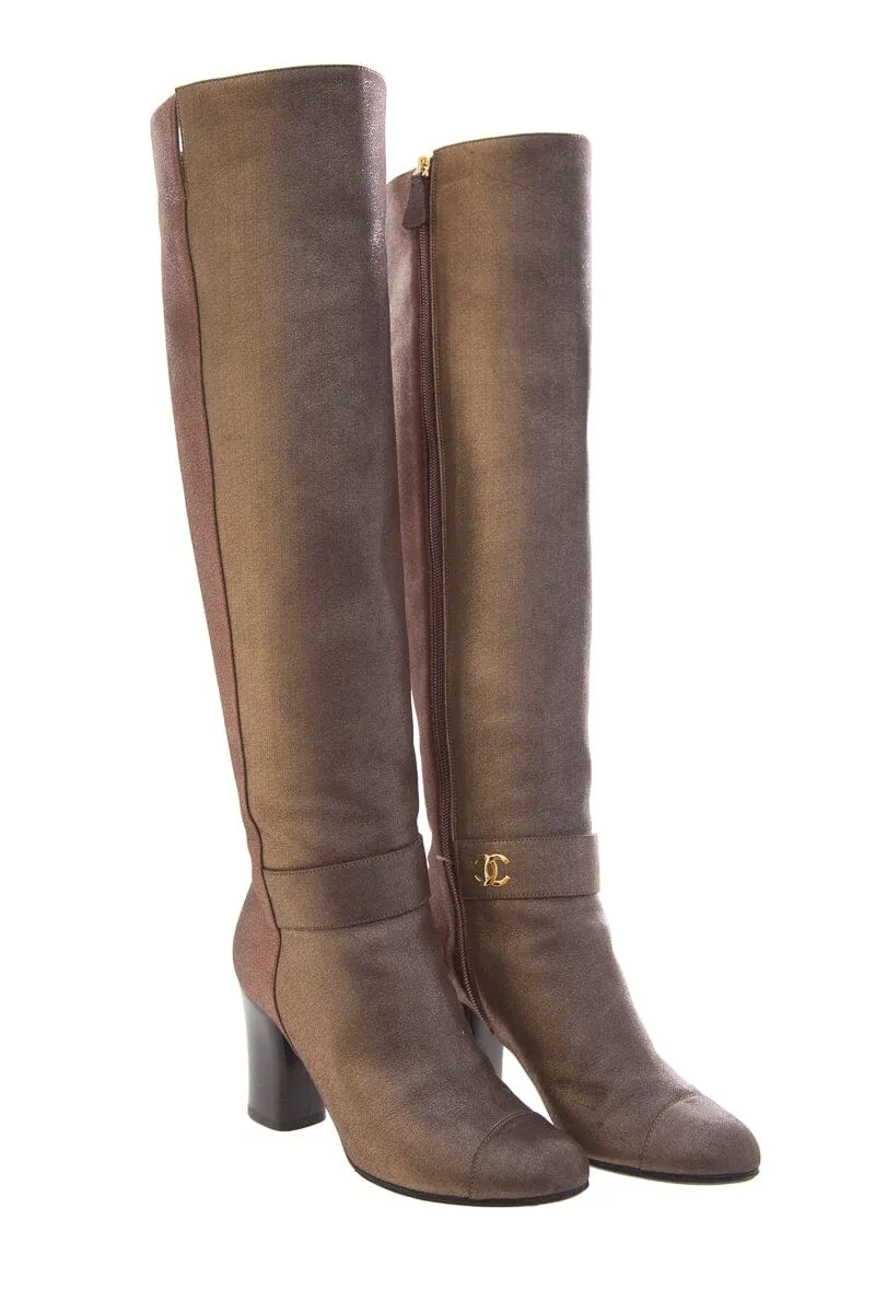 Hiking Chanel Multicolor Metallic Leather High Boots SZ 36