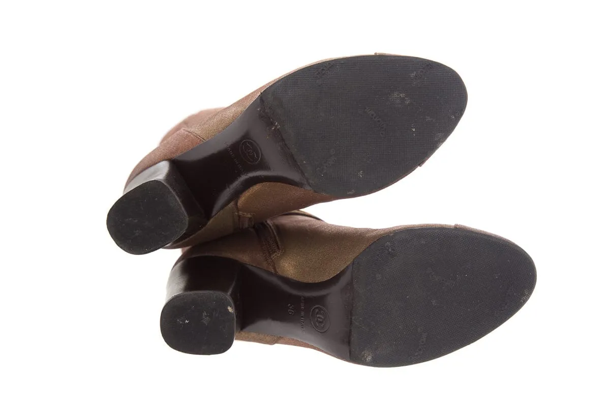 Wide Width Calf Boots Chanel Multicolor Metallic Leather High Boots SZ 36