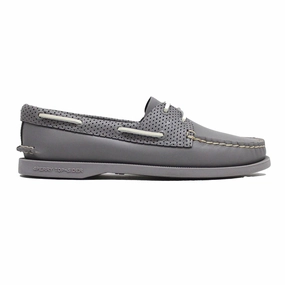 Woven Penny Loafers Sperry Authentic Original 2-Eye Pin Perf Full Grain Leather Women's Boat Grey Shoes