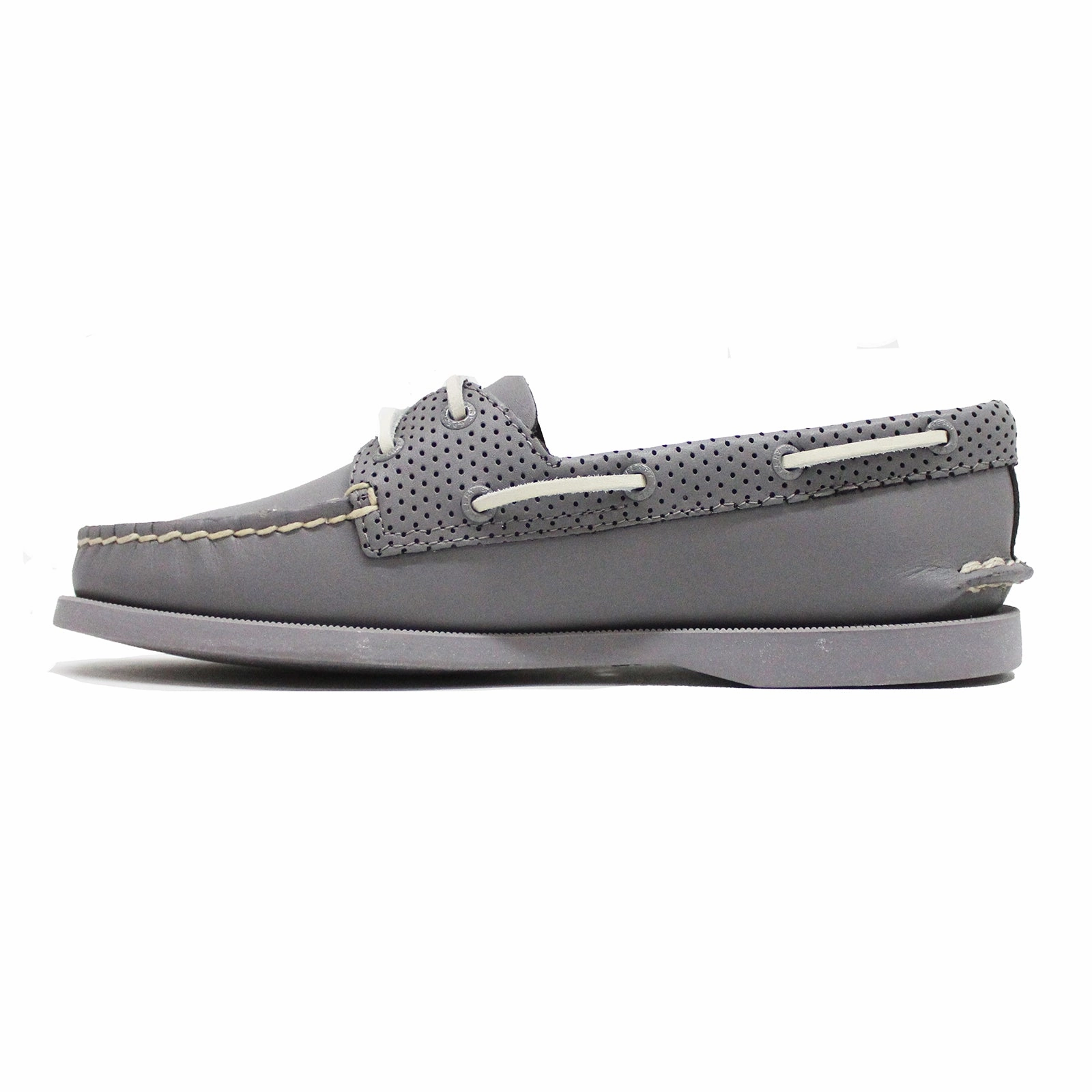 Sustainable Loafers Sperry Authentic Original 2-Eye Pin Perf Full Grain Leather Women's Boat Grey Shoes