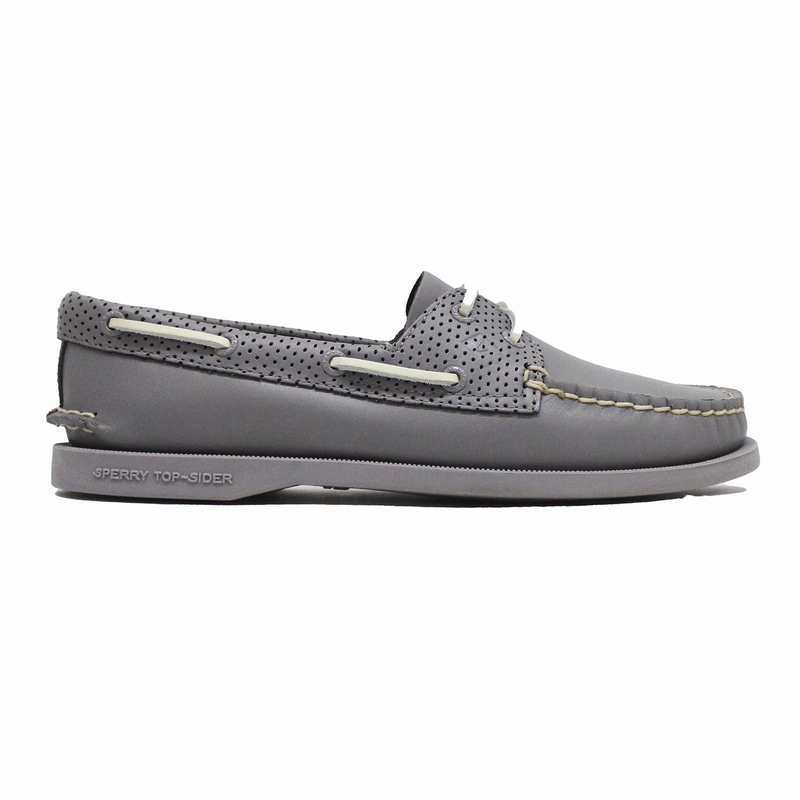 Sperry Authentic Original 2-Eye Pin Perf Full Grain Leather Women's Boat Grey Shoes Penny Loafers Narrow Width