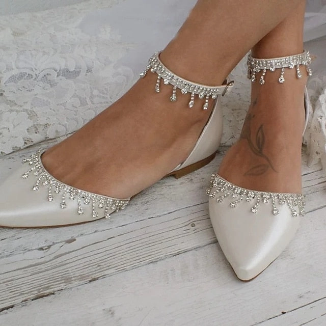 White Wedding Women's Elegant Flats with  Bridal Shoes New Balance White And Beige