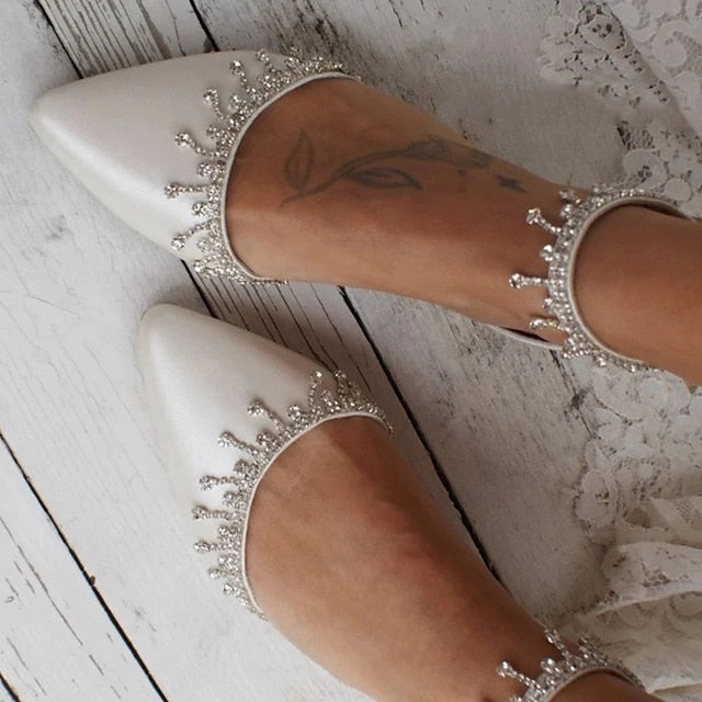 White Wedding Women's Elegant Flats with  Bridal Shoes