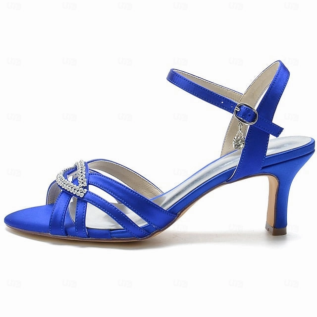 Women's Strappy Heels Blue Dark Rhinestone with Satin