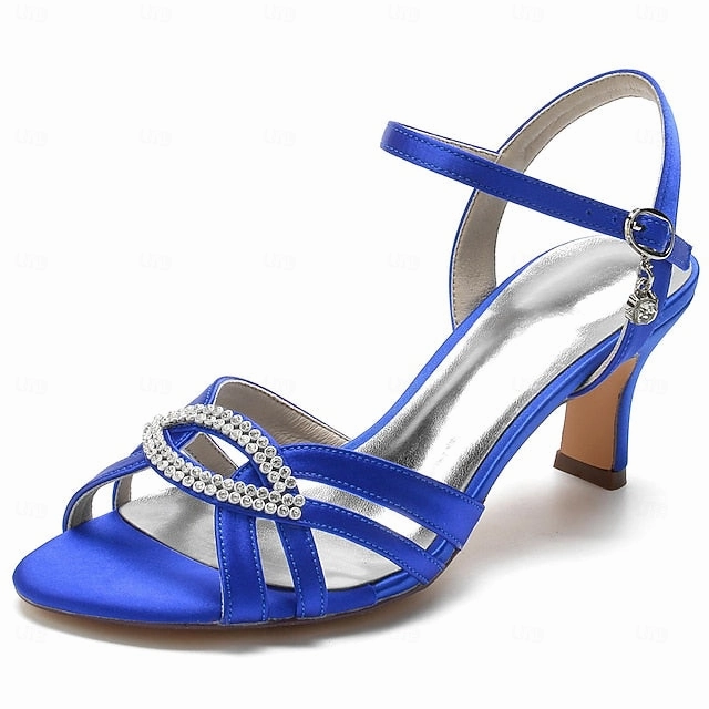 Strappy Heels Dark with Satin Blue Women's Rhinestone
