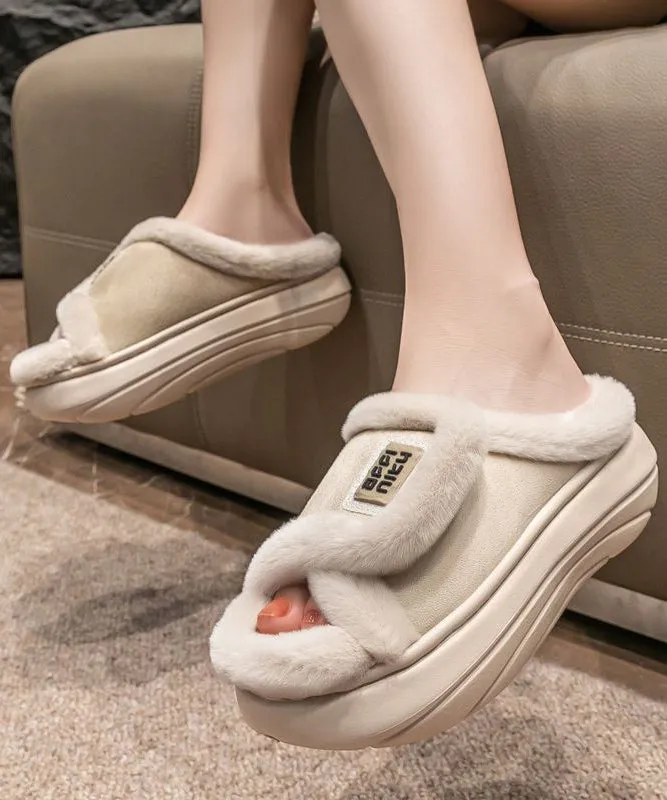 Family Guy Slippers Stylish Khaki Fuzzy Fur Slippers Shoes Platform WT015