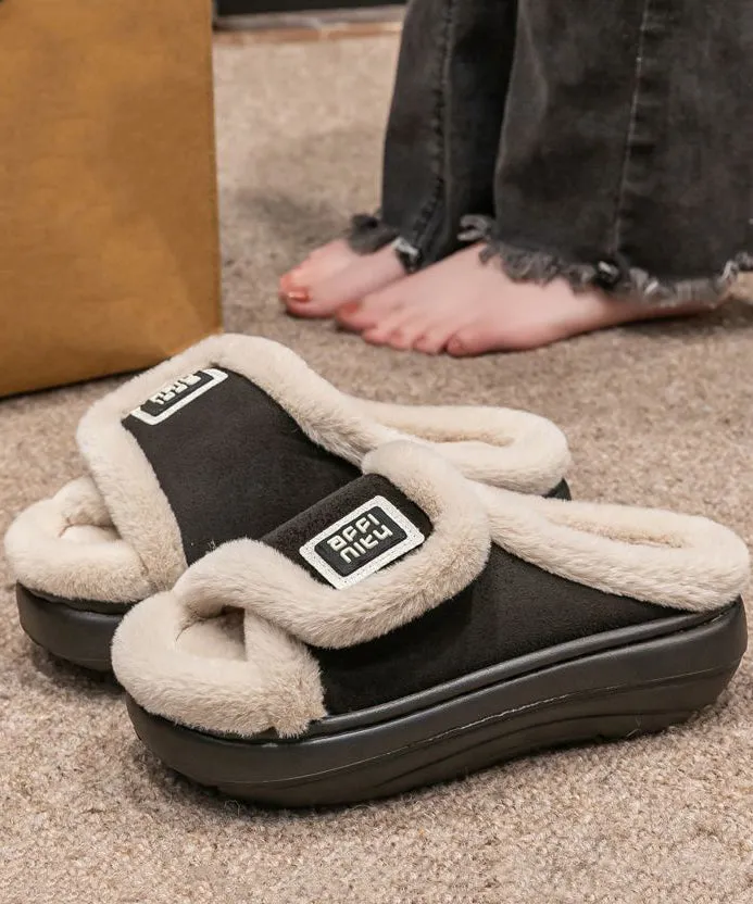 Lacoste Slippers Stylish Khaki Fuzzy Fur Slippers Shoes Platform WT015