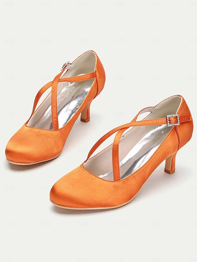 Rhinestone  Heels White Buckle Satin Elegant Cross-Strap with