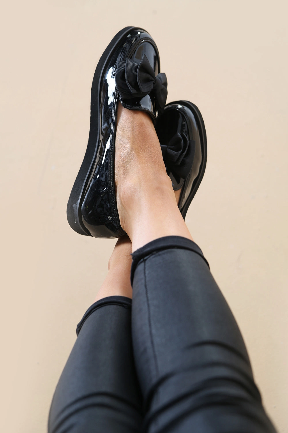 Loafers Snake Black Patent Chunky Bow Loafers