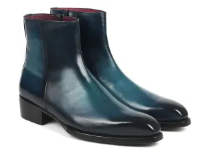 Paul Parkman Side Zipper Boots Goodyear Welted in Blue Burnished Boots Store Near Me