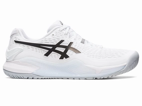 Men's Asics Gel-Resolution 9, White/Black, 9.5 D Medium Flat Feet Asics Shoes