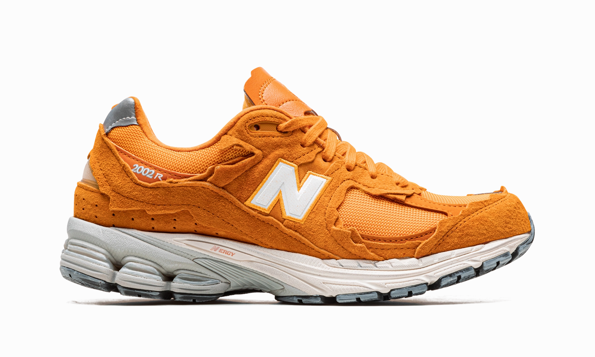 All White New Balances 2002R "Protection Pack - Vintage Orange"