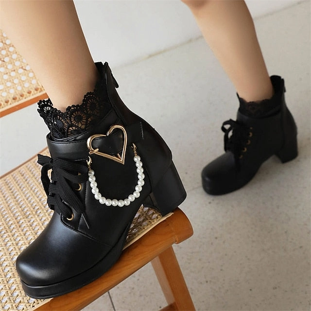 Wedding Shoes Women's Boots Lace-Up White Ankle  Bridal