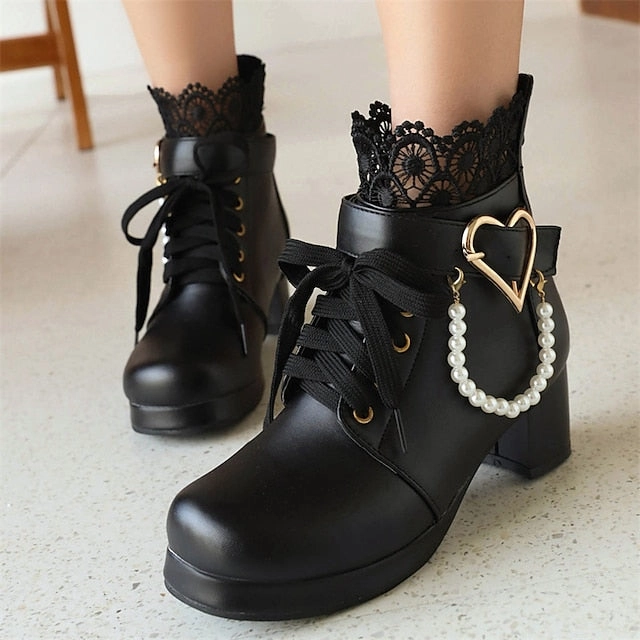 Wedding Shoes Women's Boots Lace-Up White Ankle  Bridal