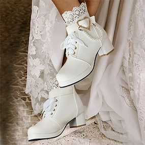 Wedding Shoes Women's Boots Lace-Up White Ankle  Bridal New Balance Size 7
