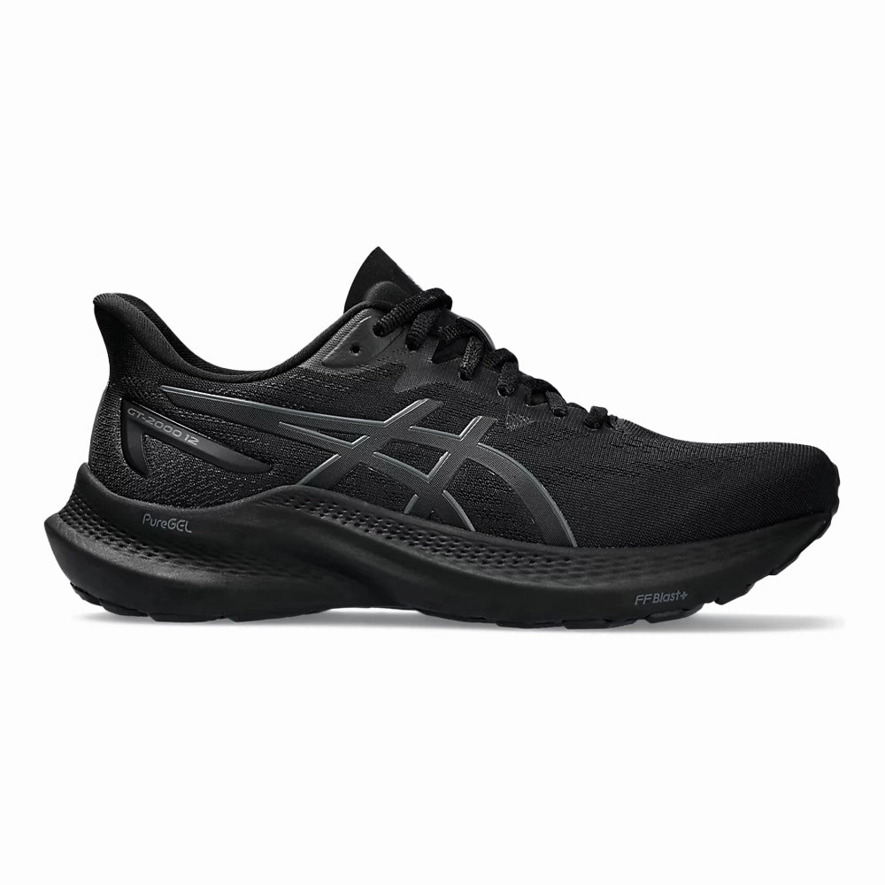 Women's Asics GT-2000 12, Black/Black, 12 D Wide Asics Best Arch Support Shoe