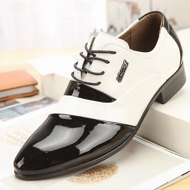 725 New Balance Black Faux  Patent White Leather Men's Oxford and Black Shoes