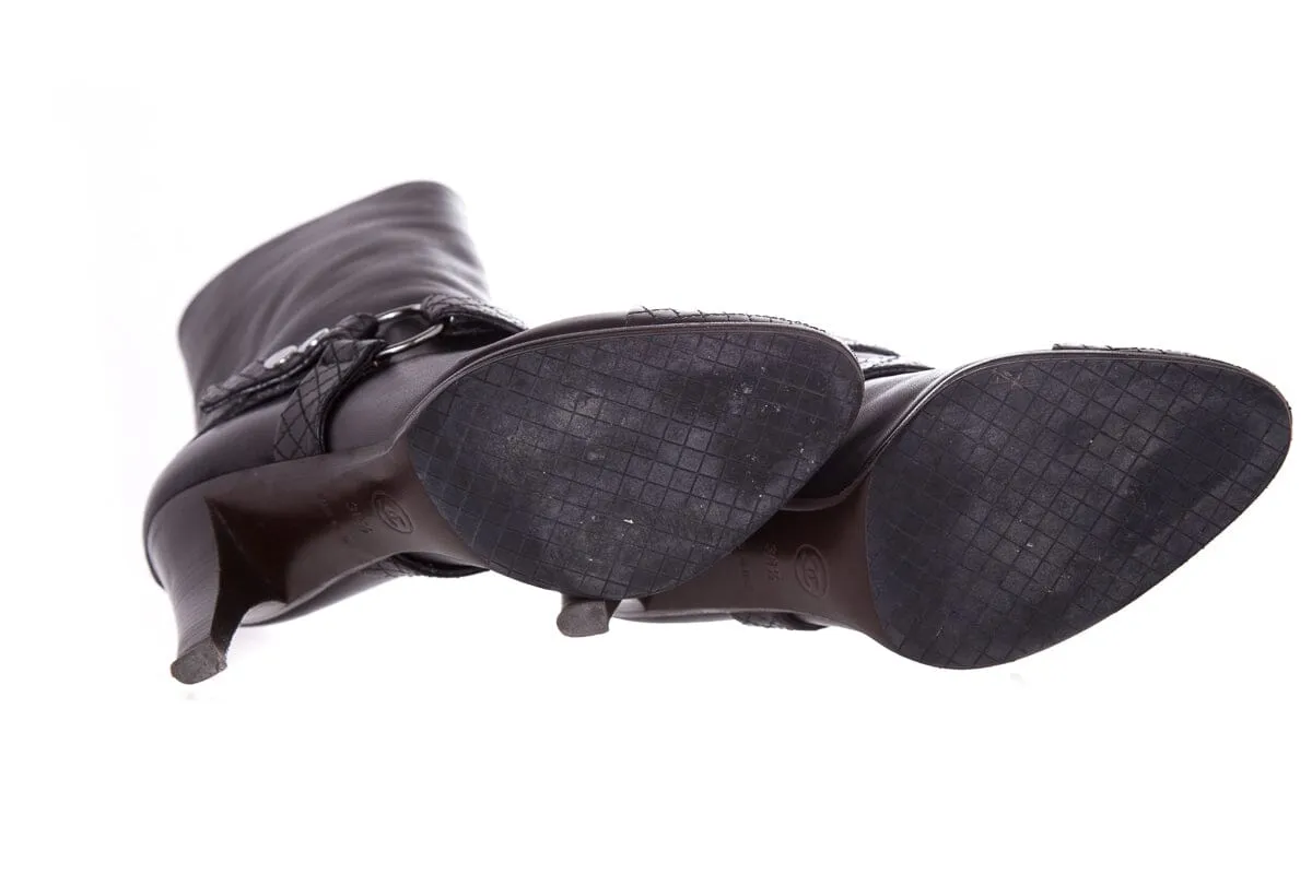 Jodhpurs Boots Chanel Calfskin Black Wrap Detail  Boots SZ 39