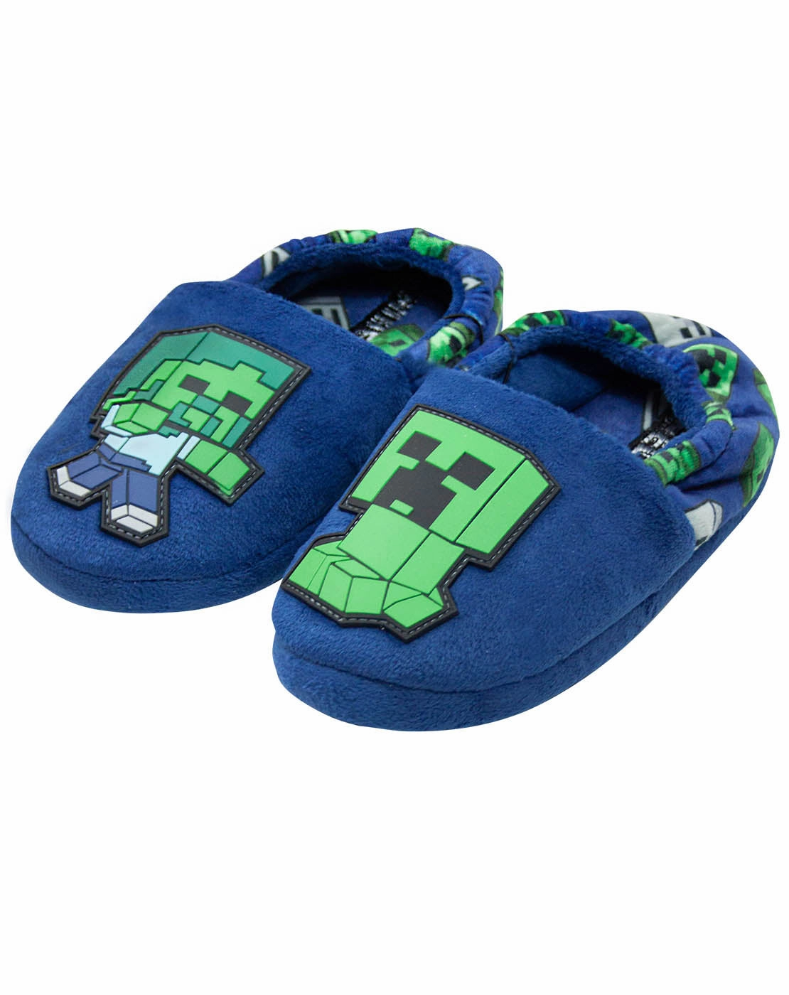 Minecraft Creeper vs Zombie Boys Blue Slipper Kids House Shoe - Blue Indoor Pool Slides