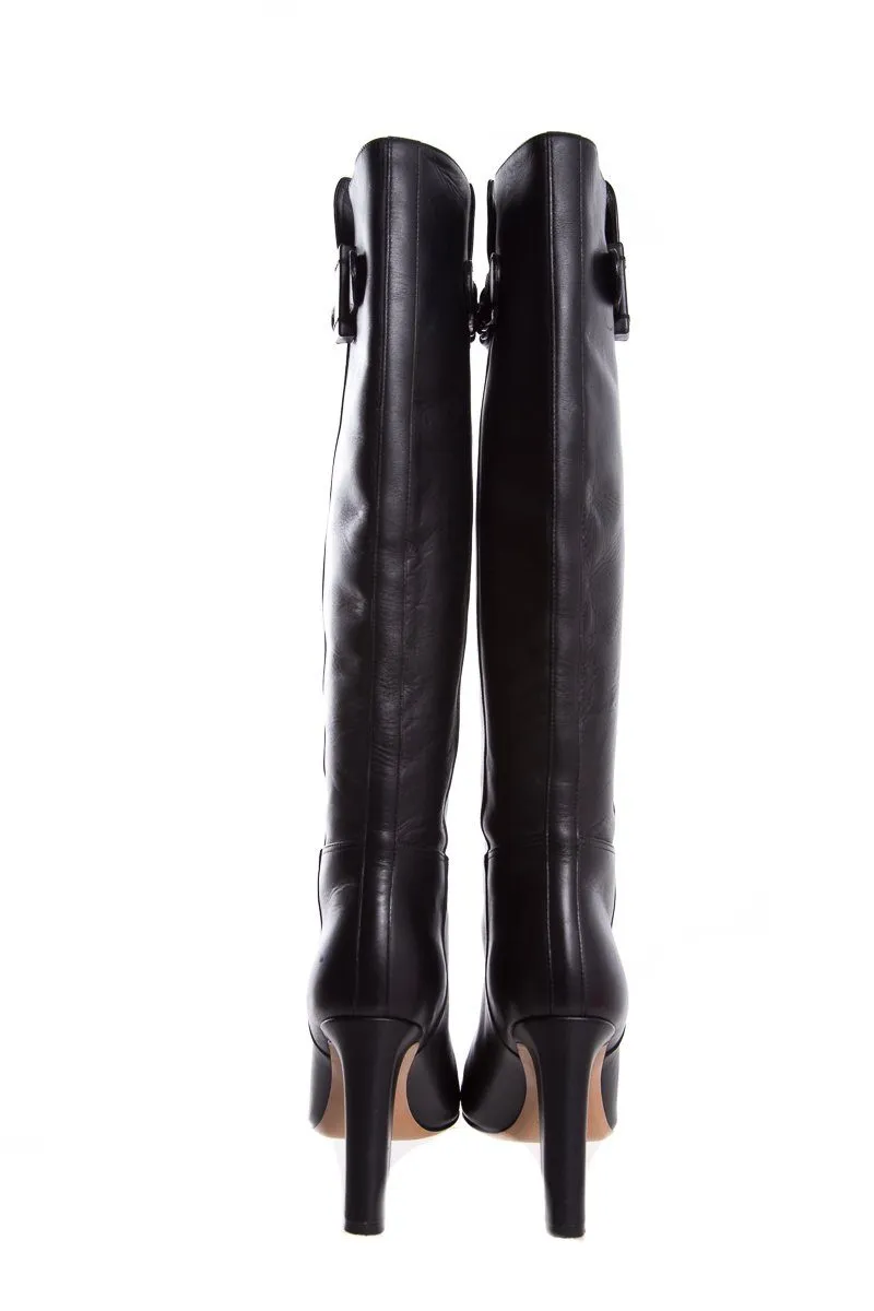 Valentino Black Braided Leather Knee-High Boots SZ 38.5 Nautica Boots