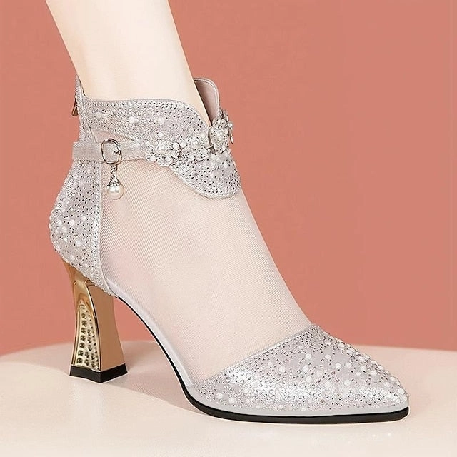 Mesh Ankle Golden Heels Women's  with Rhinestone Boots 659 New Balance