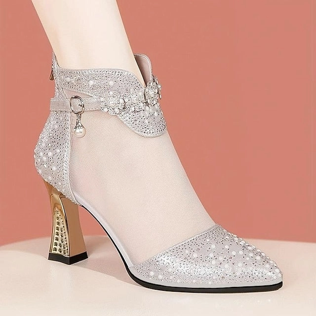 Mesh Ankle Golden Heels Women's  with Rhinestone Boots New Balance 9060 Grey And Pink